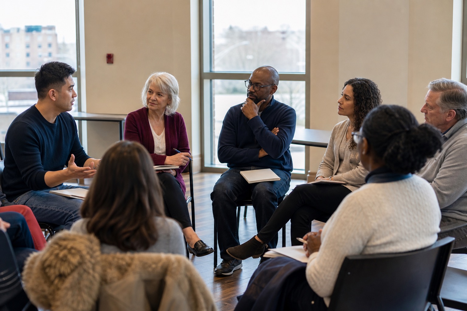 Colleagues in a collaborative meeting around a table