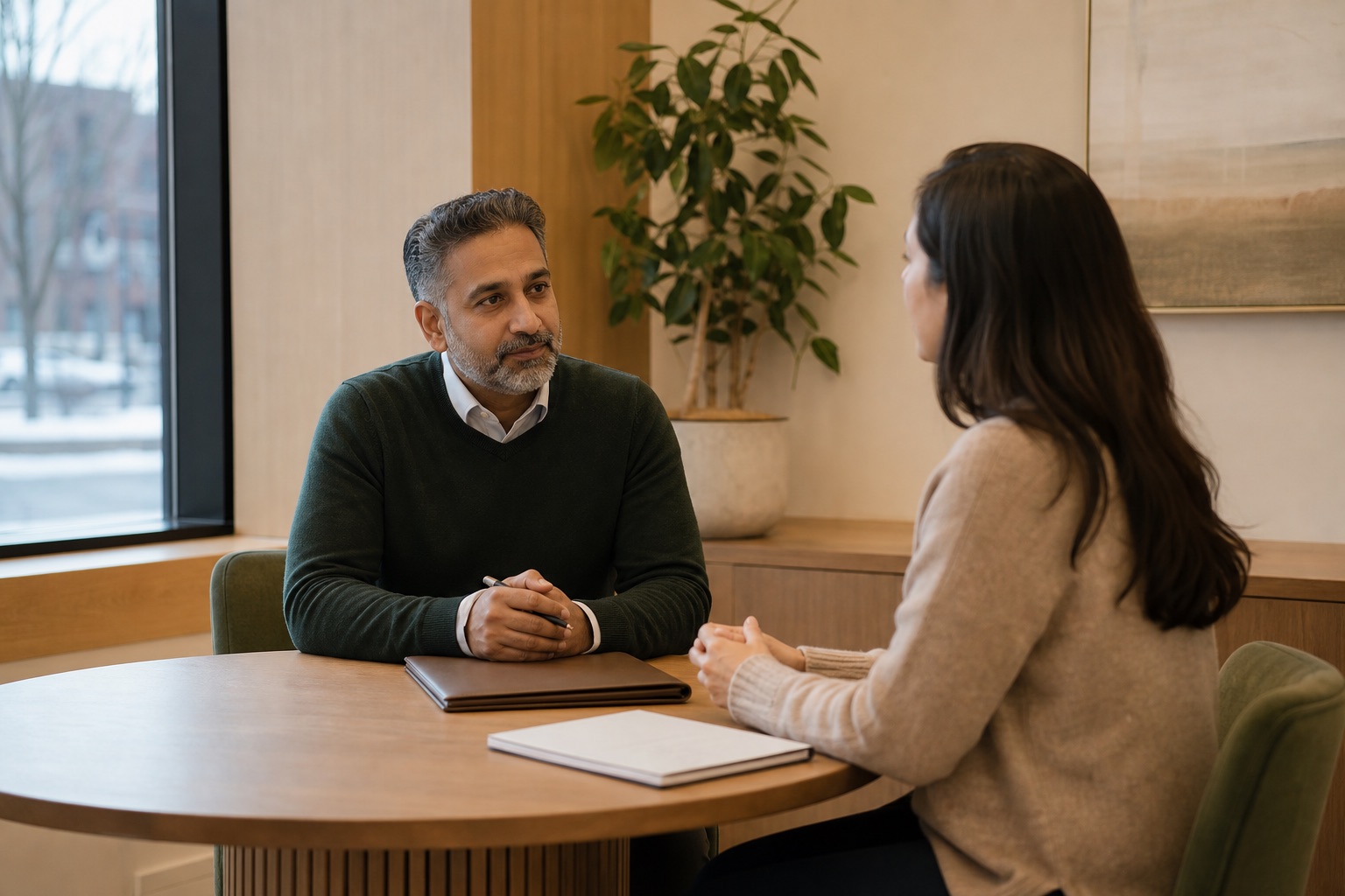 A lawyer listening during a private consultation