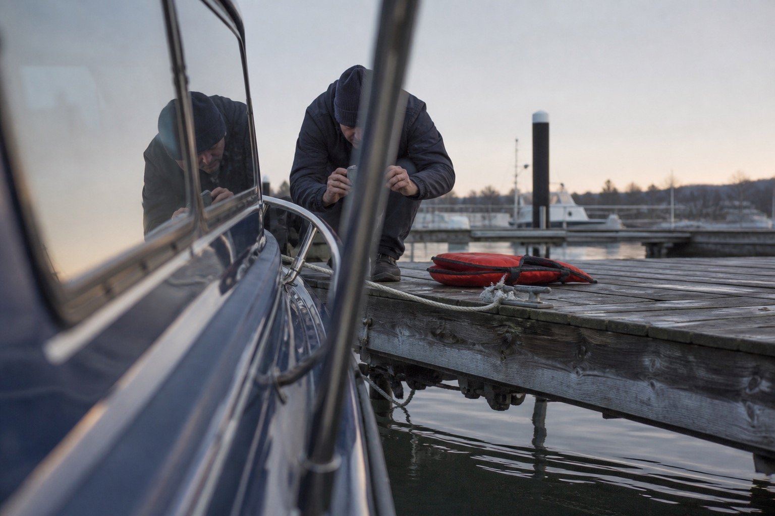 Boating evidence photographed from a waterline perspective