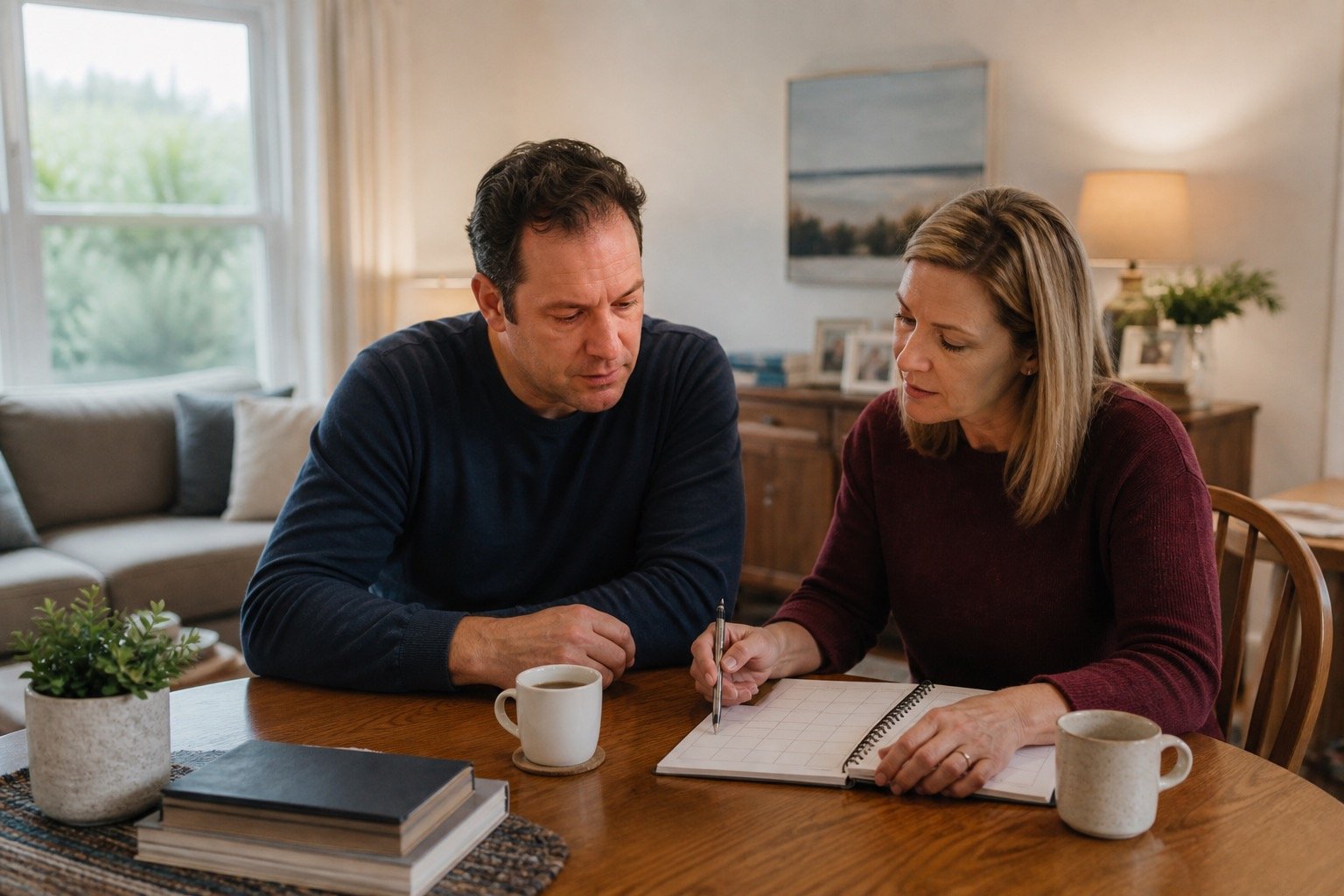 Adult and caregiver planning an ordinary home routine