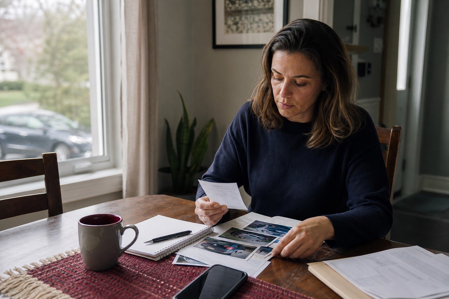 Adult organizing practical injury-claim records at home