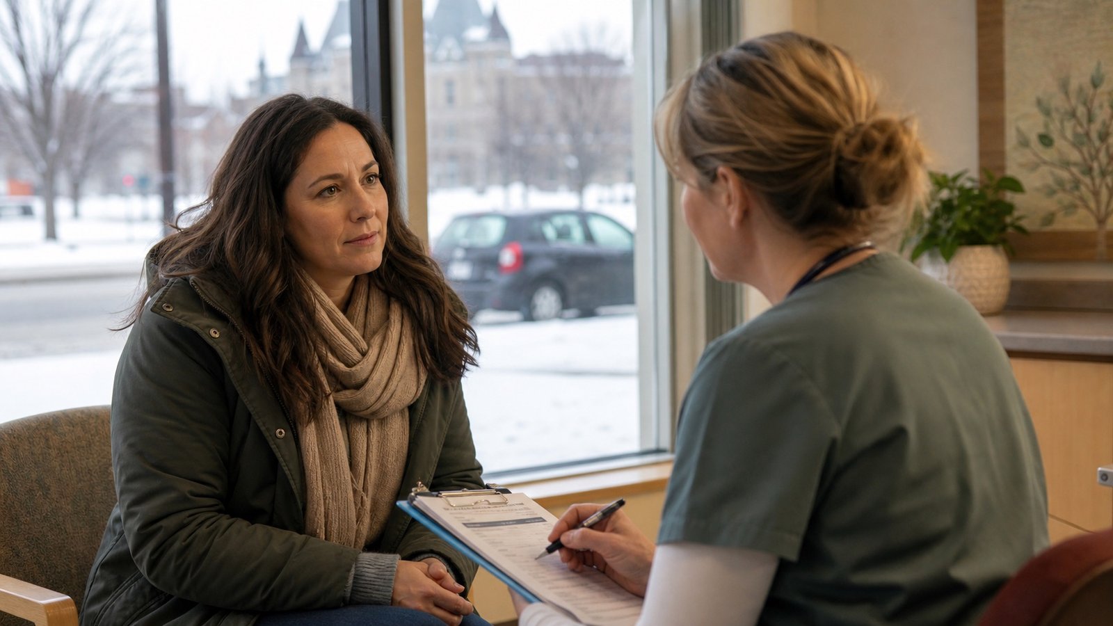 An Ottawa driver speaking with a healthcare professional after a collision