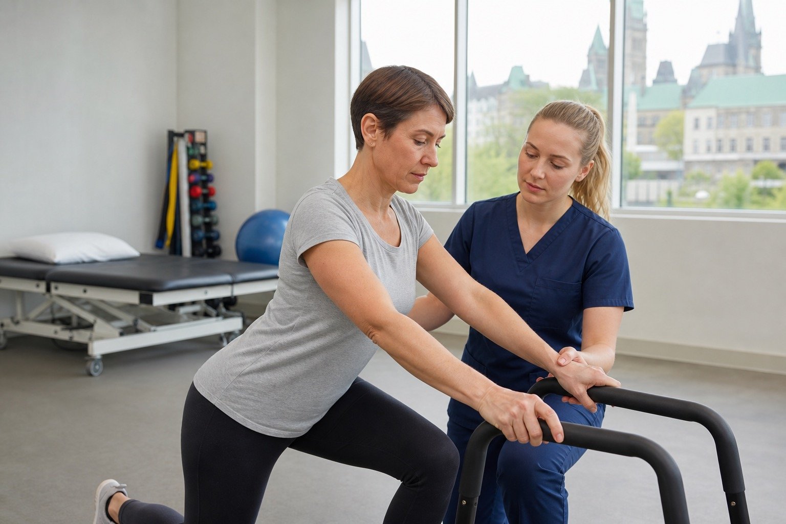 A patient completing an ordinary physiotherapy exercise