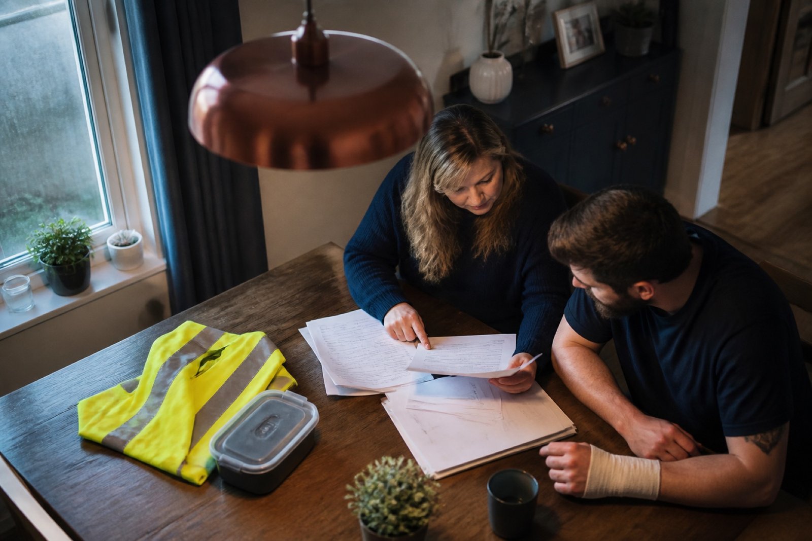Disability benefit records being compared from above